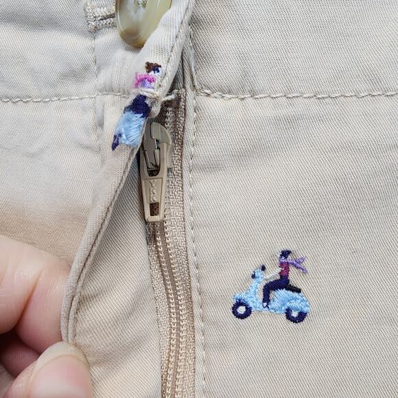 Talbots Relaxed Chino Pants Size 10P Embroidered Vespa Ride Moped Rolled Cuff - Picture 6 of 13
